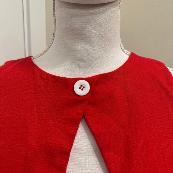 Commense Red Linen-Blend Pleated Maxi Dress With Front Keyhole Cutout Cottage - Picture 4 of 14